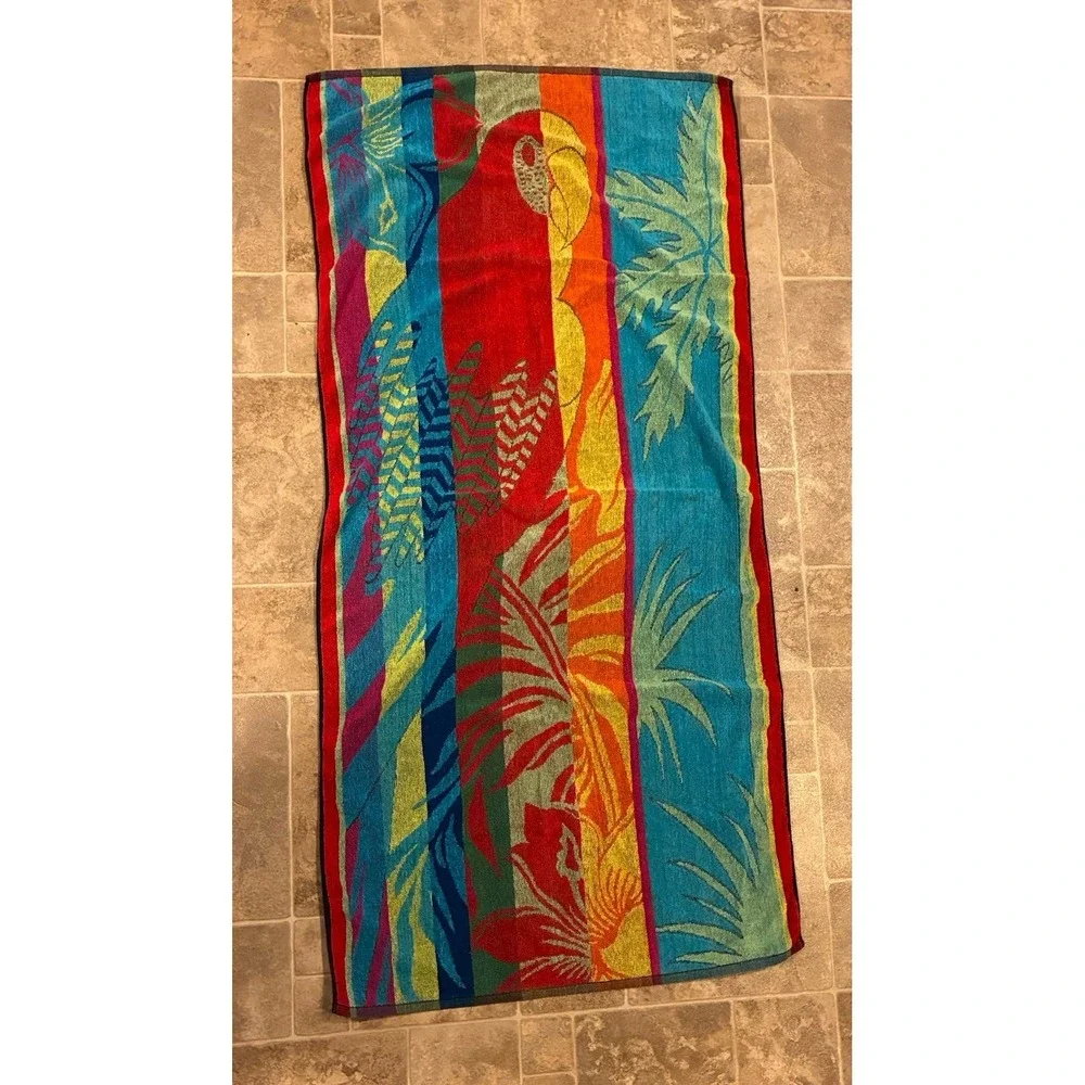 Vintage Colorful Parrot Beach Towel Vacation